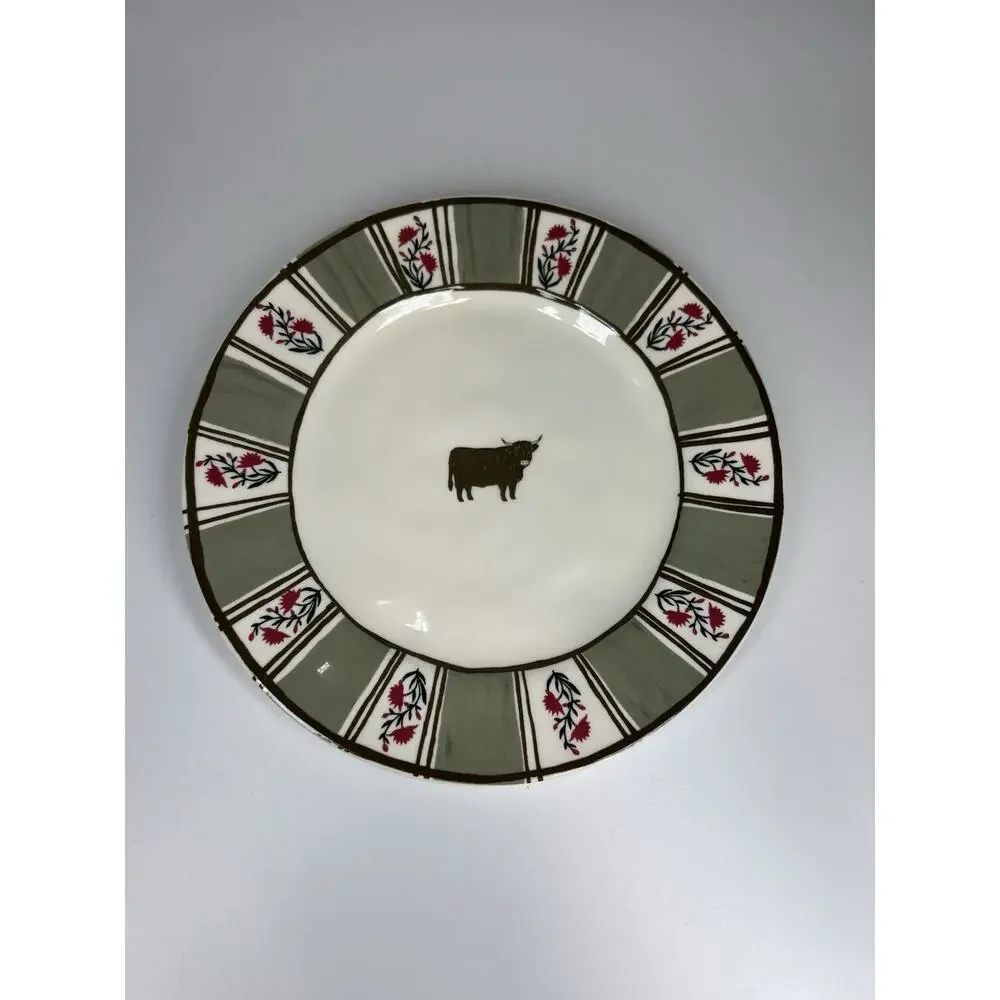 Anthropologie Millie Stoneware Dessert Plate Salad Cow Homestead HandPainted NEW